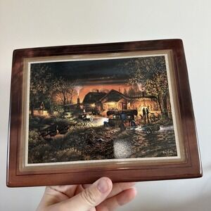 VTG Terry Redlin Ceramic Plaque Wall Art "Morning Warm Up" Fishing Hunting